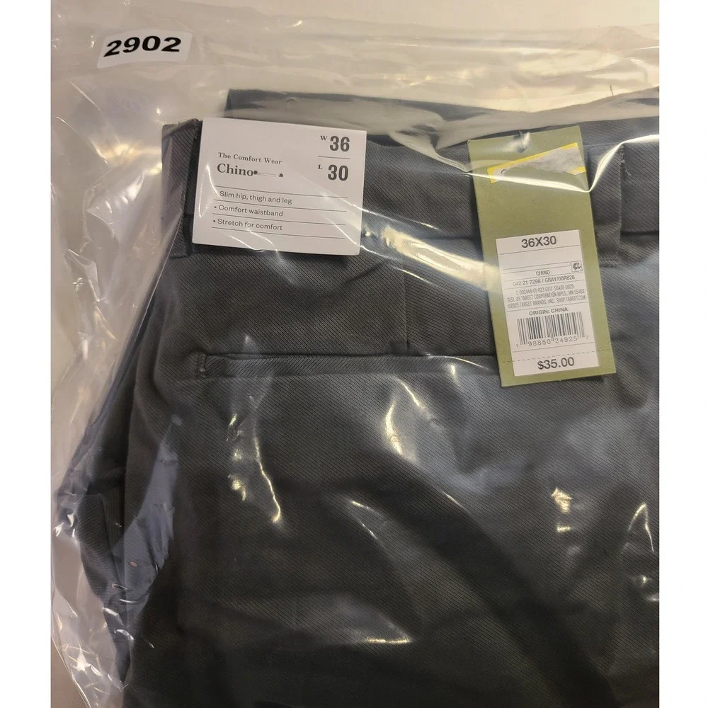 Goodfellow & Co Men's Comfort Wear Chino Pants Gray Slim Fit 36x30 Stretch New